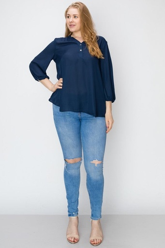 Blusa con escote en V y mangas 3/4