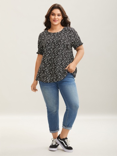 Blusa floral con elástico en las mangas