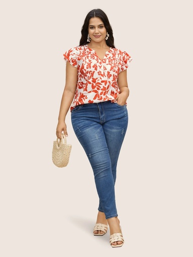 Blusa plisada con cuello con muescas