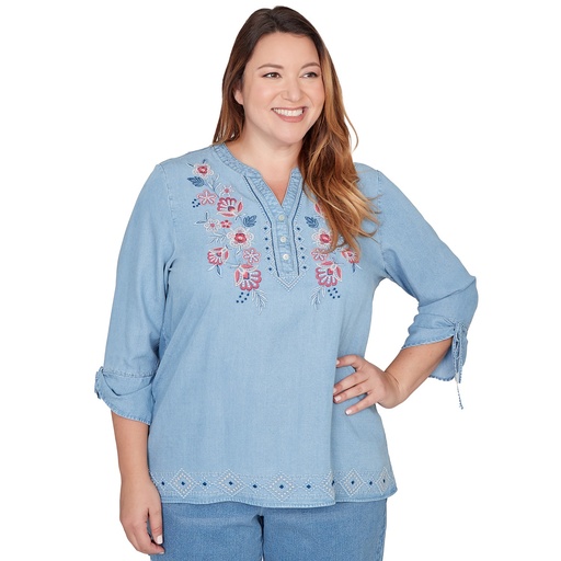 Blusa de escote bordado Henley