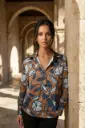 Blusa camisera floral con mangas largas 